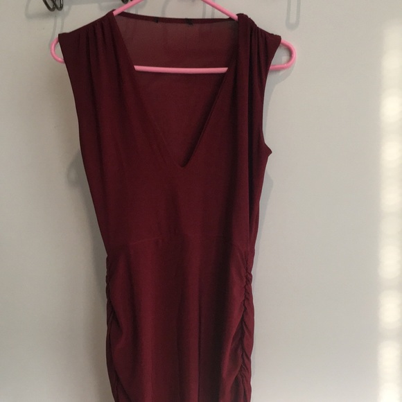 14881 Burgundy Off-Shoulder Shimmer Dress